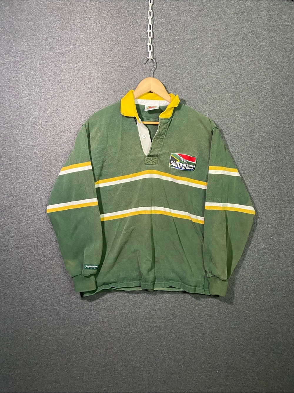 Vintage Barbarian Rugby Wear Shirt Mens M South Africa Springboks Green Striped⁠